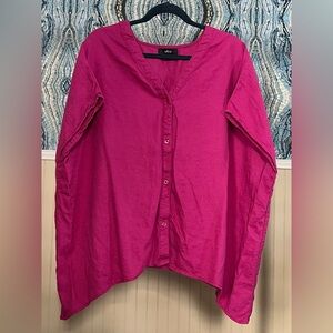 Ellos Pink Linen Blend Button-Down Shirt, Size 14/16